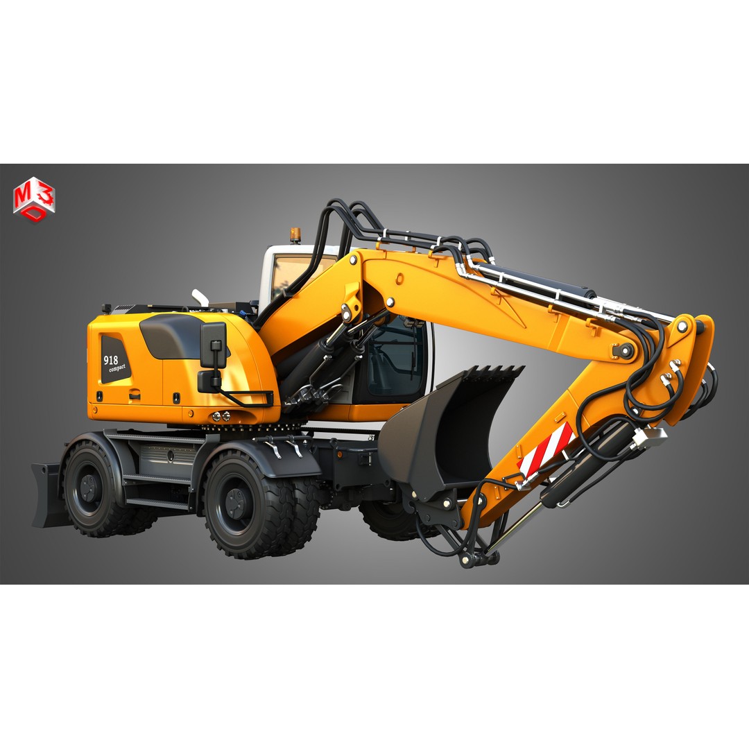 Liebherr A918 Wheeled Excavator 3D Model – High Poly PBR Asset, FBX - View 4