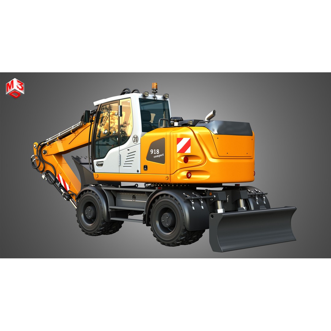 Liebherr A918 Wheeled Excavator 3D Model – High Poly PBR Asset, FBX - View 5