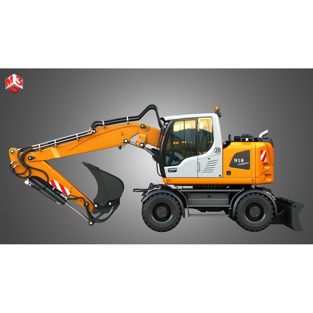 Liebherr A918 Wheeled Excavator 3D Model – High Poly PBR Asset, FBX - View 6