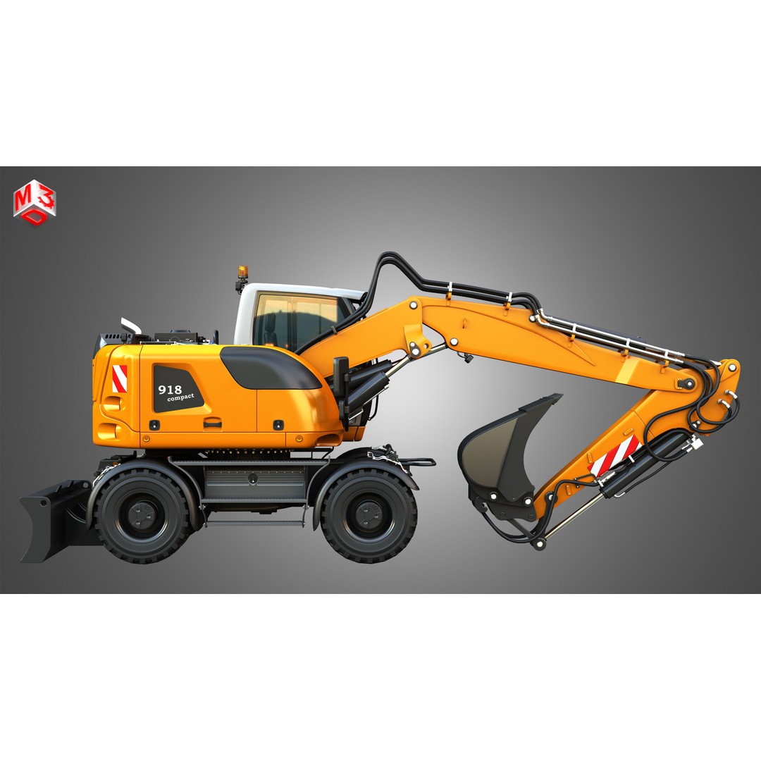 Liebherr A918 Wheeled Excavator 3D Model – High Poly PBR Asset, FBX - View 7