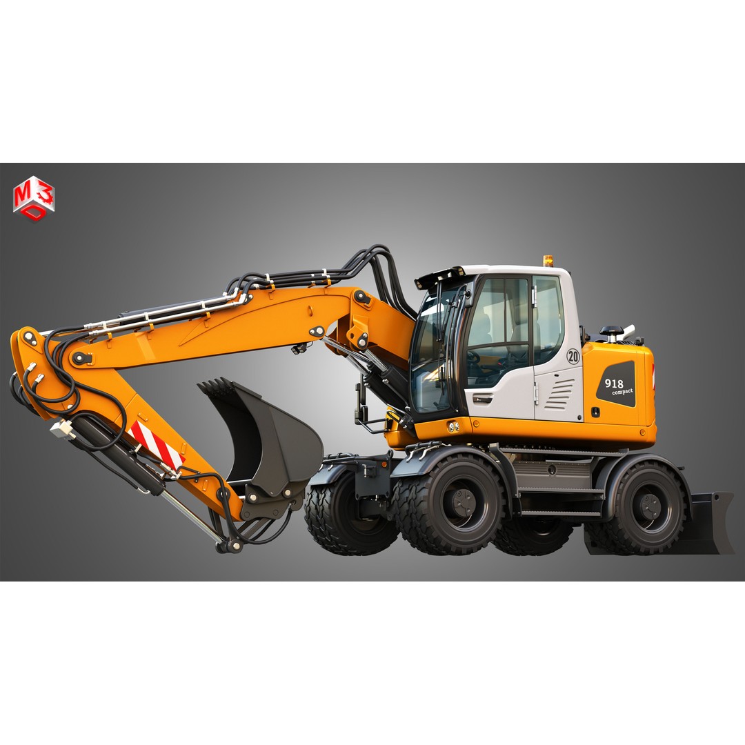 Liebherr A918 Wheeled Excavator 3D Model – High Poly PBR Asset, FBX - View 8