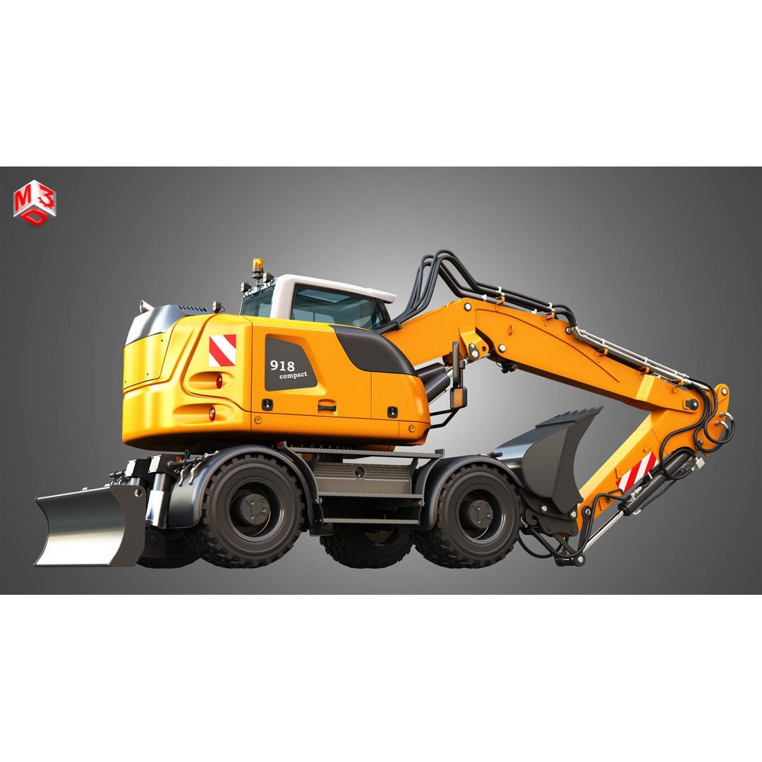 Liebherr A918 Wheeled Excavator 3D Model – High Poly PBR Asset, FBX - View 9