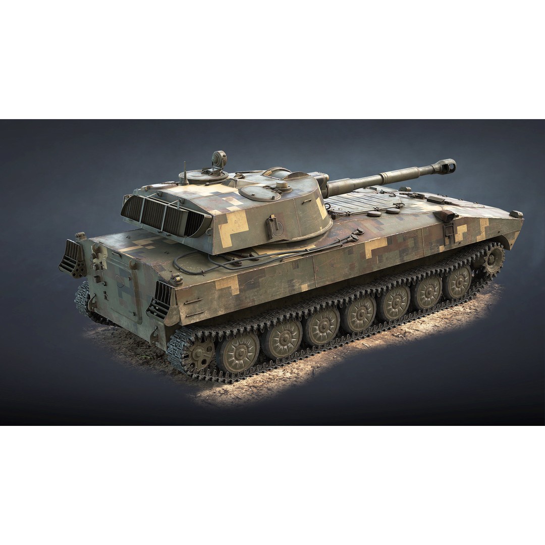 2S1 Gvozdika 3D Model – Low Poly Game Ready Vehicle, FBX - View 17