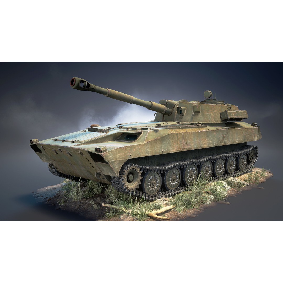2S1 Gvozdika 3D Model – Low Poly Game Ready Vehicle, FBX - View 3