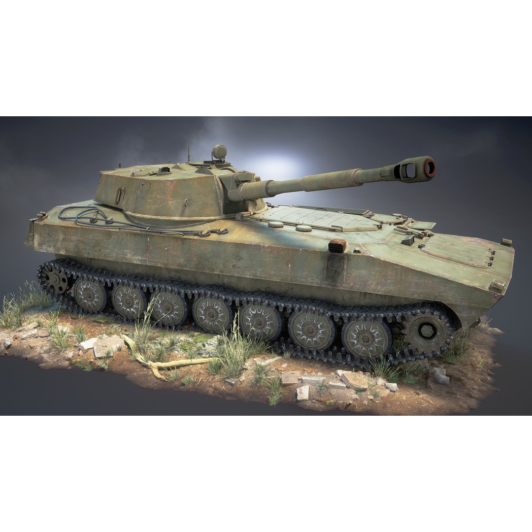 2S1 Gvozdika 3D Model – Low Poly Game Ready Vehicle, FBX - View 7