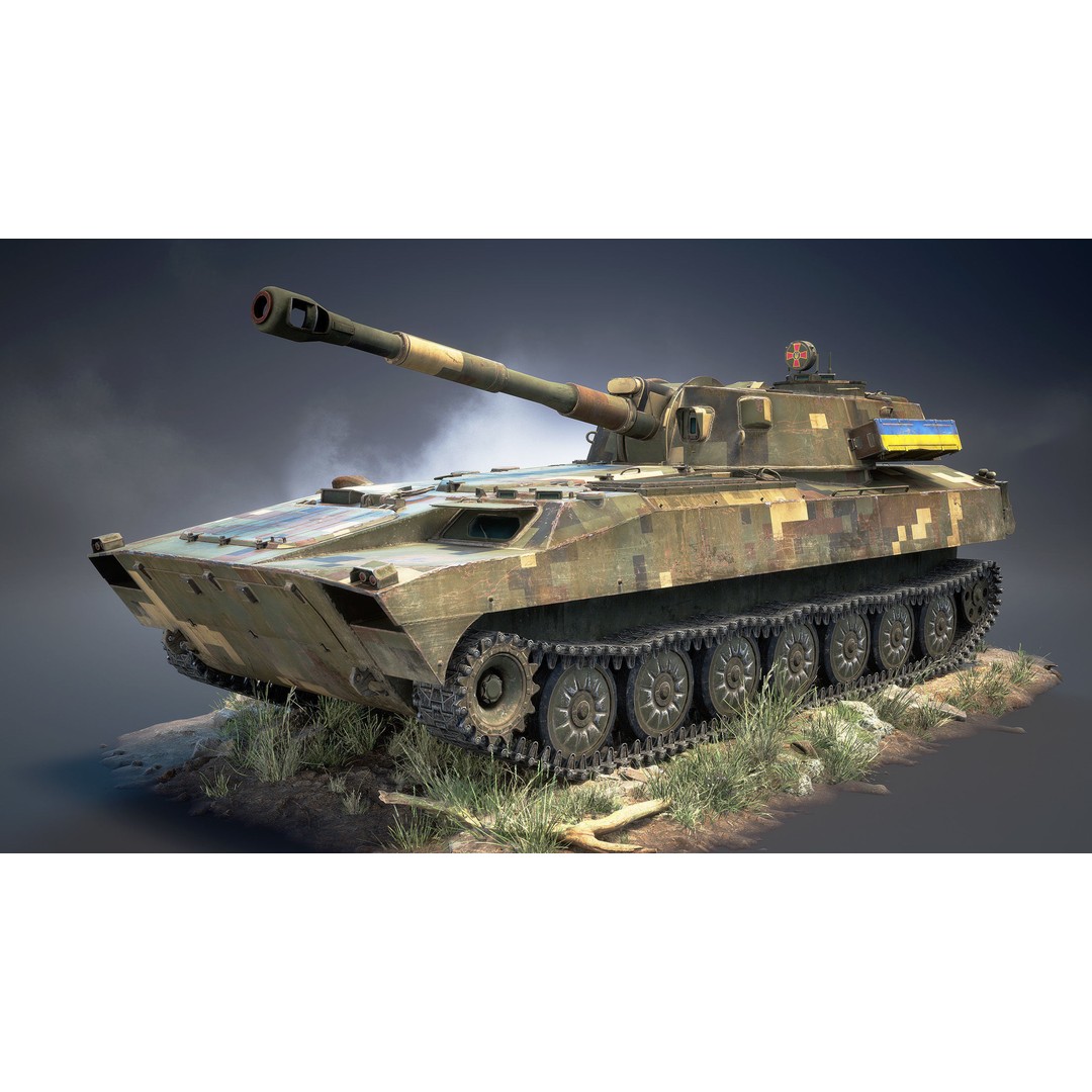 2S1 Gvozdika 3D Model – Low Poly Game Ready Vehicle, FBX - View 9