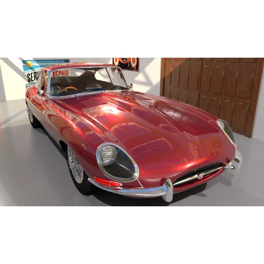 Jaguar E-Type 3D Model – High Poly Classic Car, FBX, OBJ - View 2