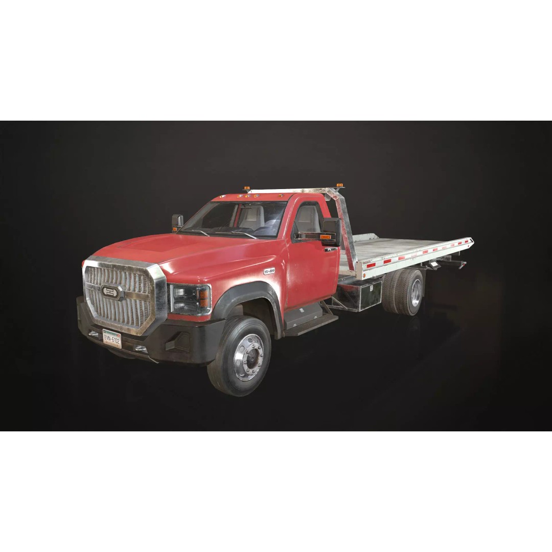 Medium Duty Truck VX400 3D Model – Low Poly Rollback Tow Truck, FBX - View 2