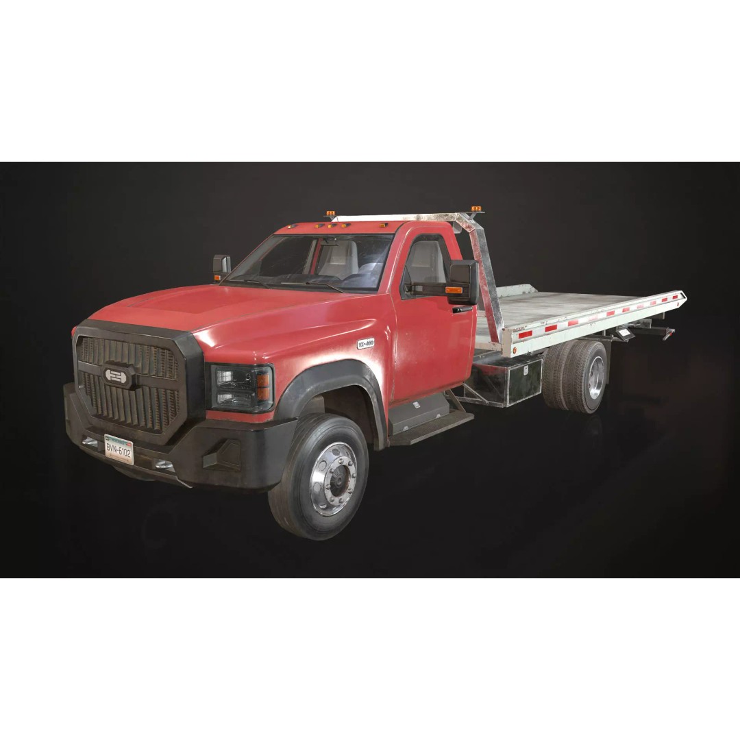 Medium Duty Truck VX400 3D Model – Low Poly Rollback Tow Truck, FBX - View 3