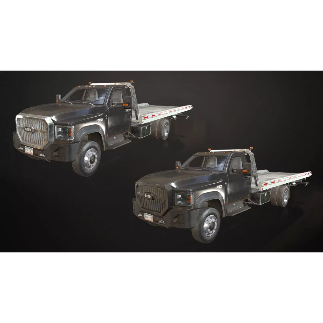 Medium Duty Truck VX400 3D Model – Low Poly Rollback Tow Truck, FBX - View 4