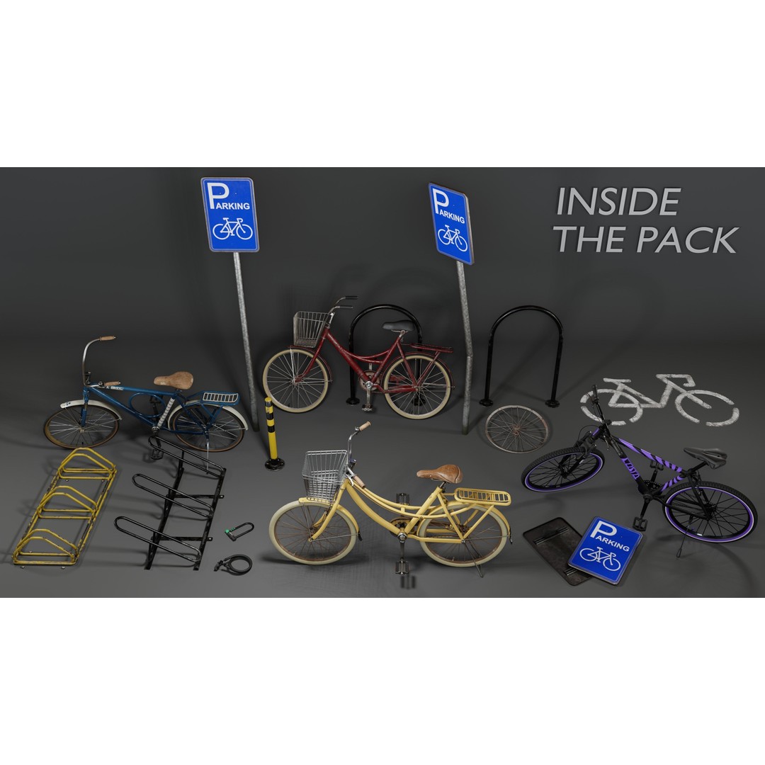 Bicycle 3D Model – Low Poly Game Asset, PBR Textures, FBX - View 3