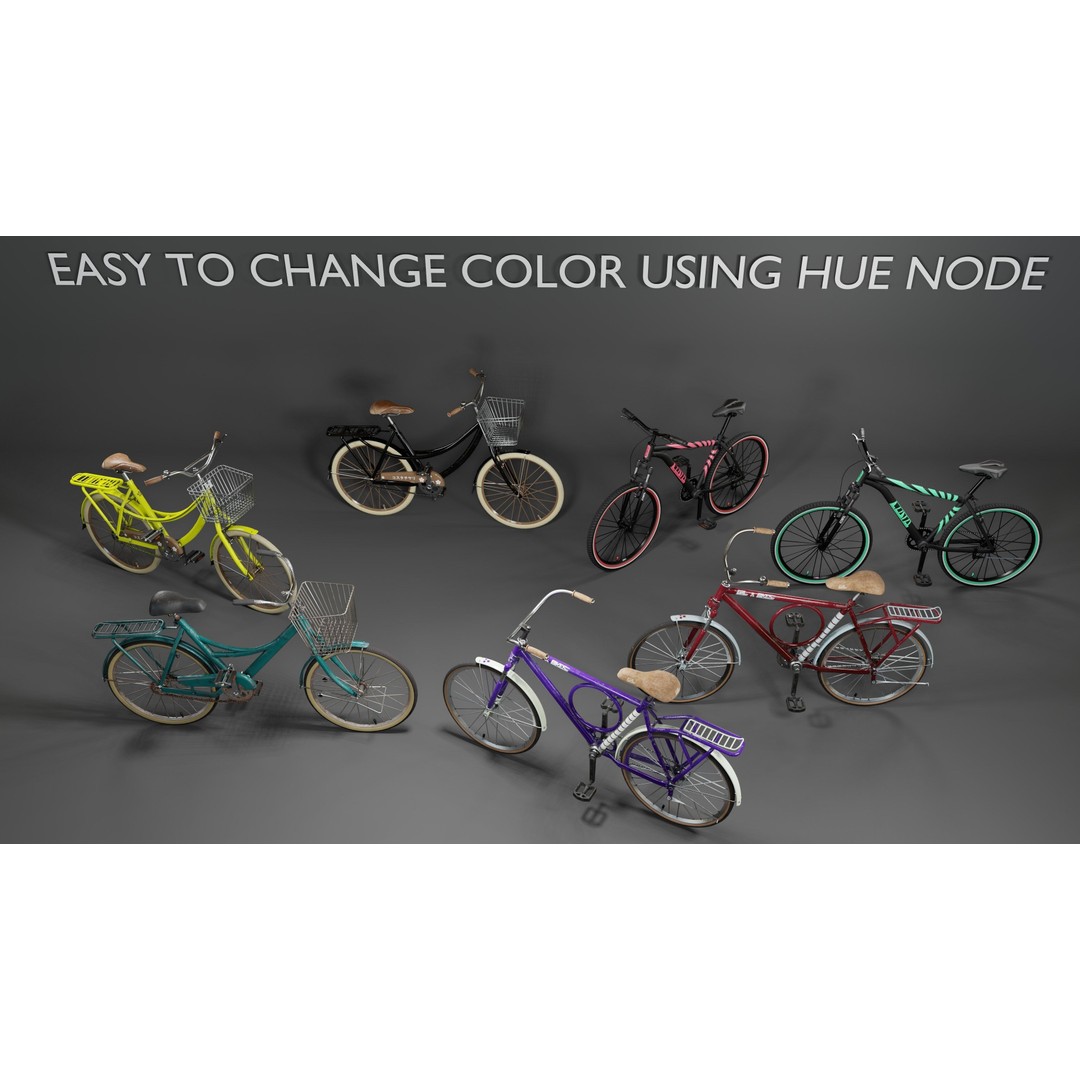 Bicycle 3D Model – Low Poly Game Asset, PBR Textures, FBX - View 9