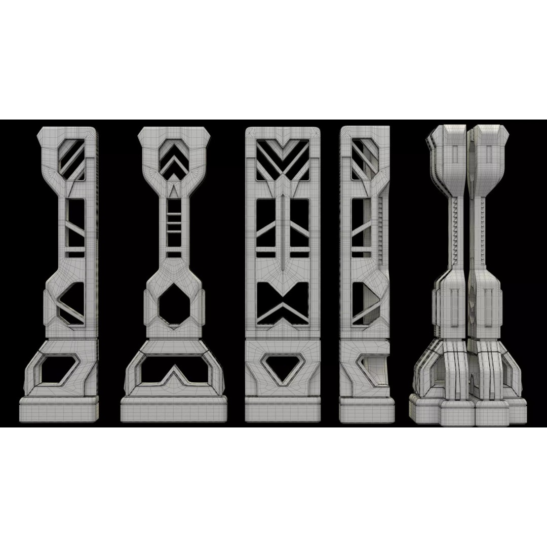 Sci-Fi Column 3D Model – Low Poly PBR Asset, FBX, OBJ - View 14