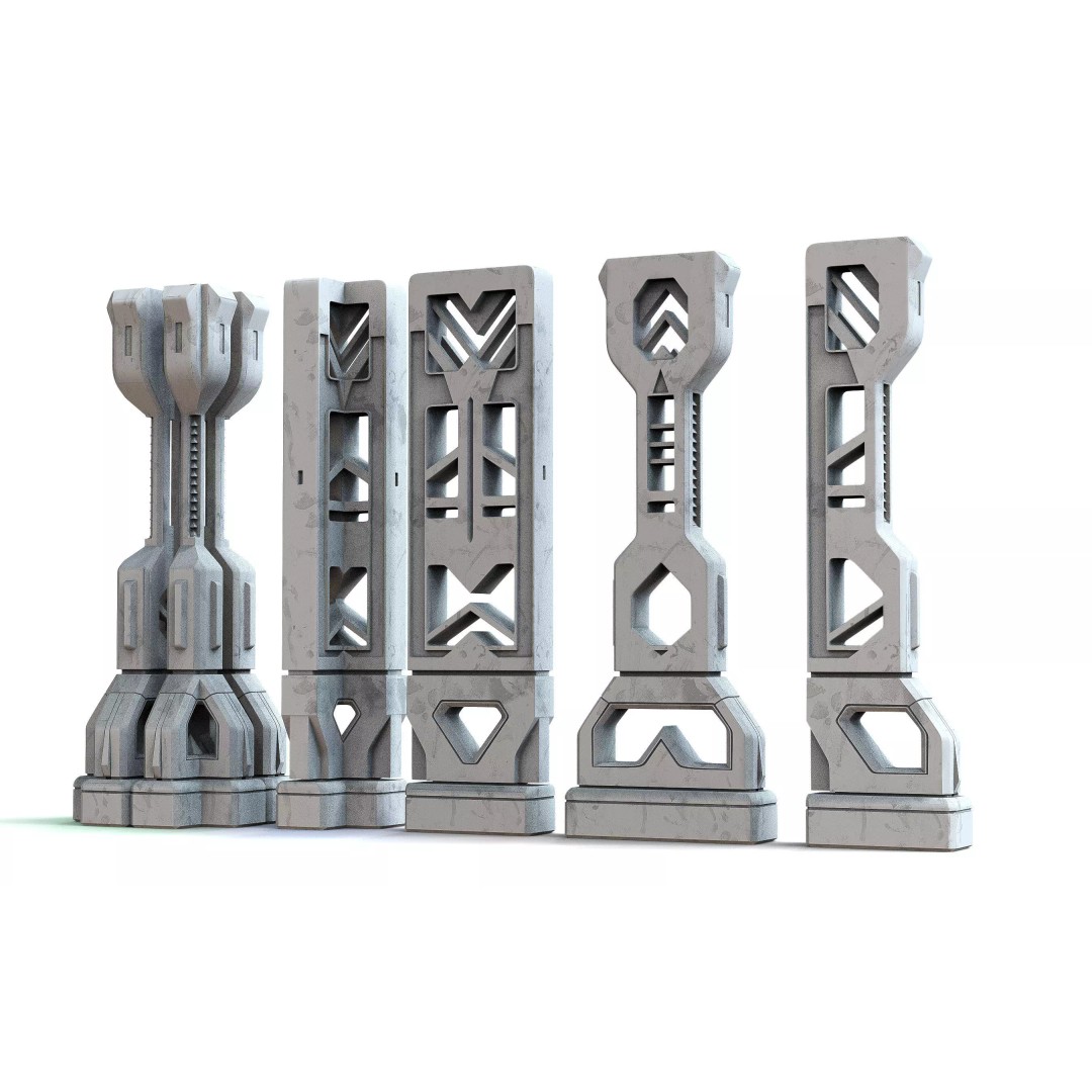 Sci-Fi Column 3D Model – Low Poly PBR Asset, FBX, OBJ - View 9