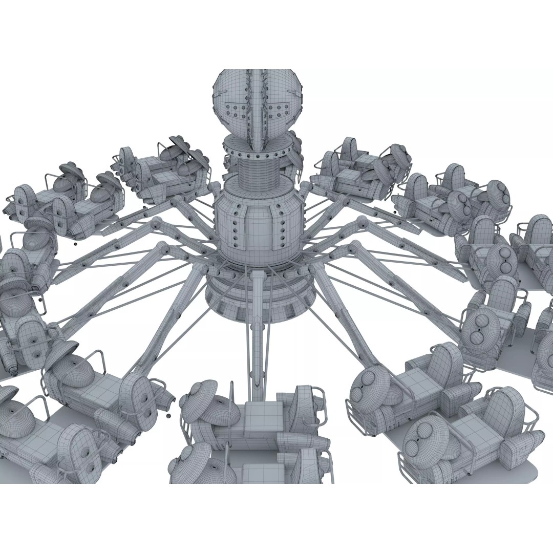 Aircraft Carousel 3D Model – Amusement Park Ride, FBX & OBJ Formats