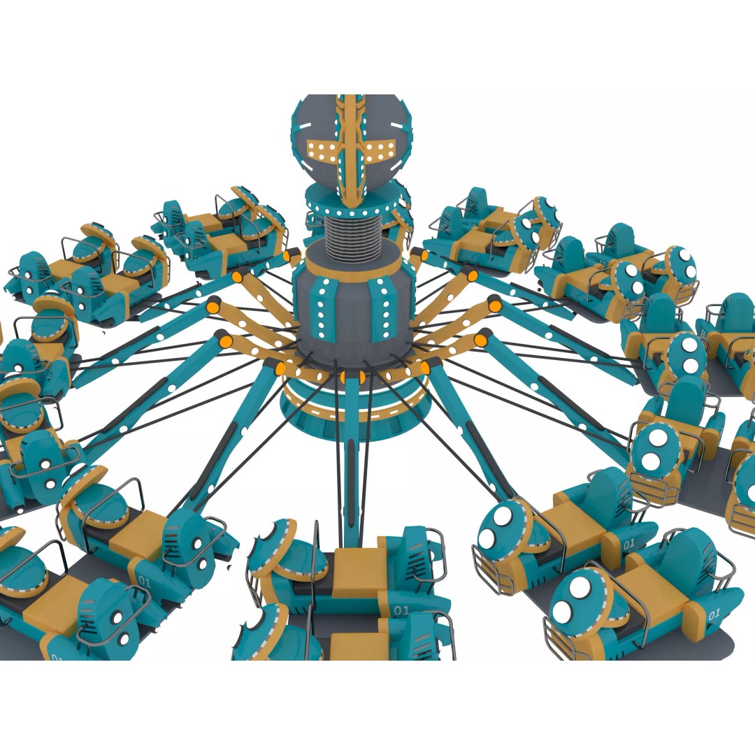 Aircraft Carousel 3D Model – Amusement Park Ride, FBX & OBJ Formats - View 6