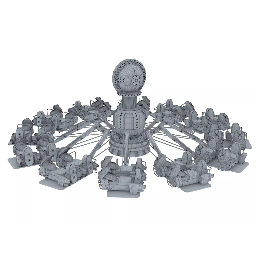 Aircraft Carousel 3D Model – Amusement Park Ride, FBX & OBJ Formats - View 7