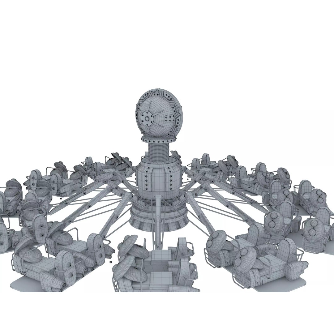 Aircraft Carousel 3D Model – Amusement Park Ride, FBX & OBJ Formats - View 9