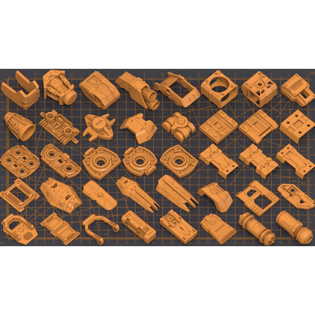 Hard Surface Kitbash 3D Model – 300 Unique Objects for Sci-Fi Creations