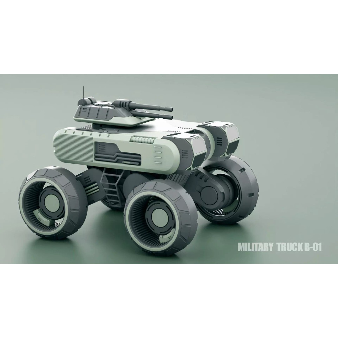 Military Truck B-1 3D Model – Rigged Sci-Fi Vehicle, FBX, OBJ - View 2