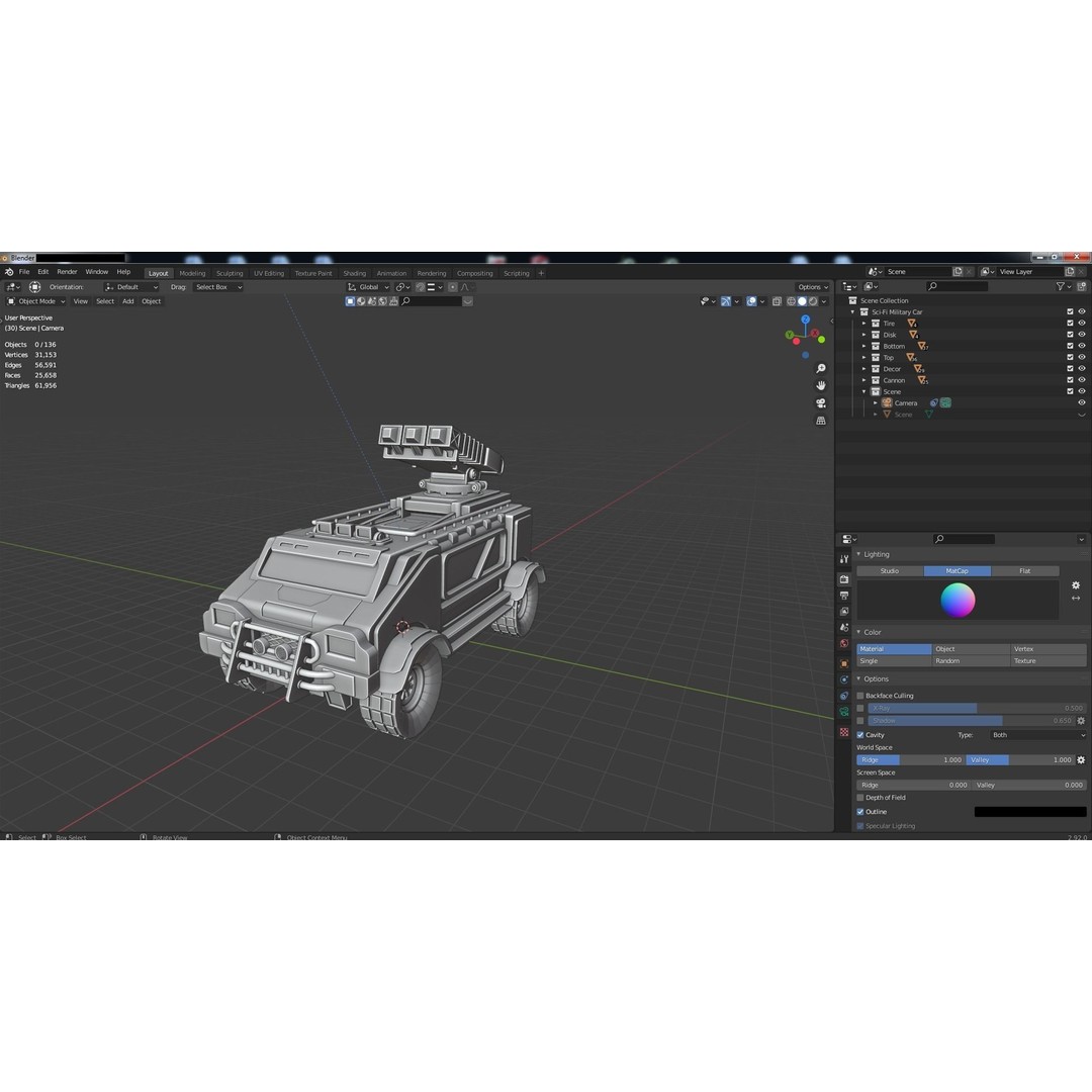 Sci-Fi Military Car 3D Model – Low Poly Game Asset, Blender, FBX