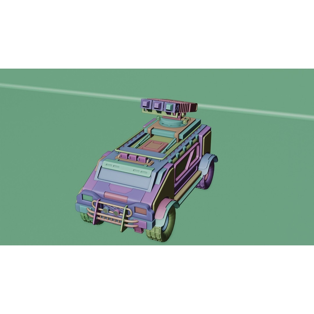 Sci-Fi Military Car 3D Model – Low Poly Game Asset, Blender, FBX - View 13
