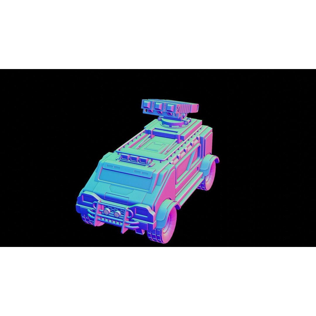 Sci-Fi Military Car 3D Model – Low Poly Game Asset, Blender, FBX - View 14