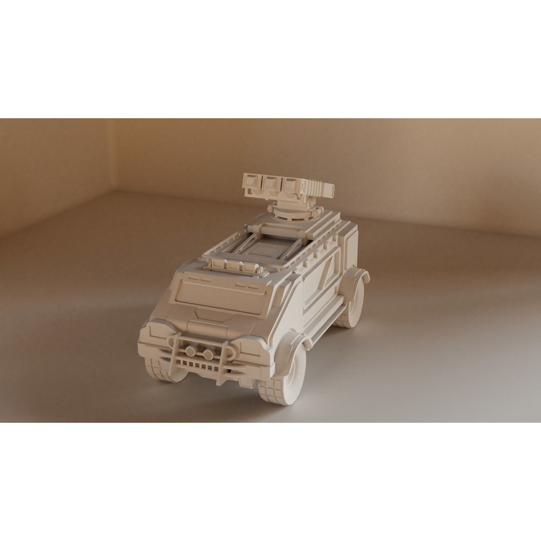Sci-Fi Military Car 3D Model – Low Poly Game Asset, Blender, FBX - View 3