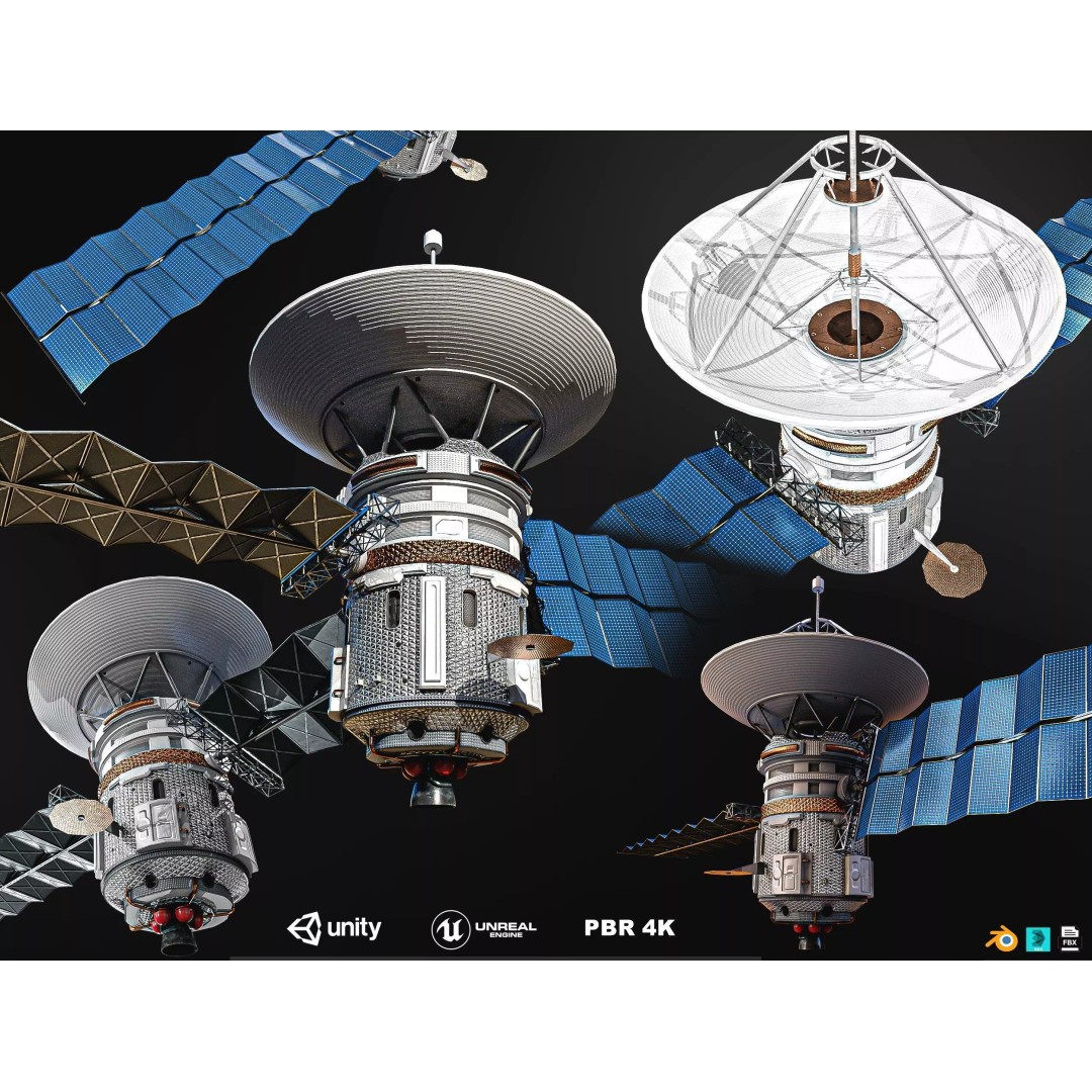 Satellite 3D Model – Low Poly PBR Asset for Games, FBX, Blender - View 2