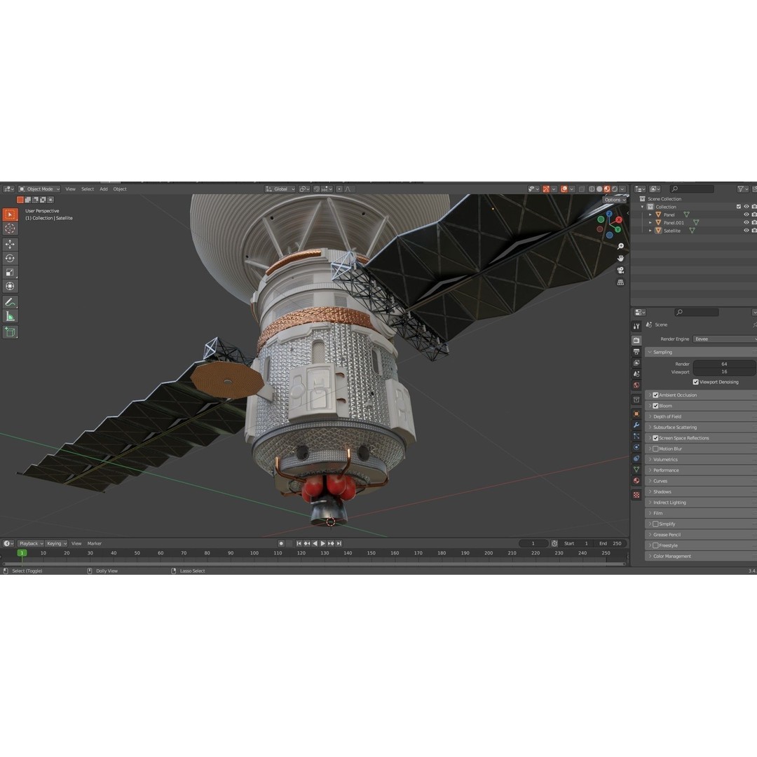 Satellite 3D Model – Low Poly PBR Asset for Games, FBX, Blender - View 22