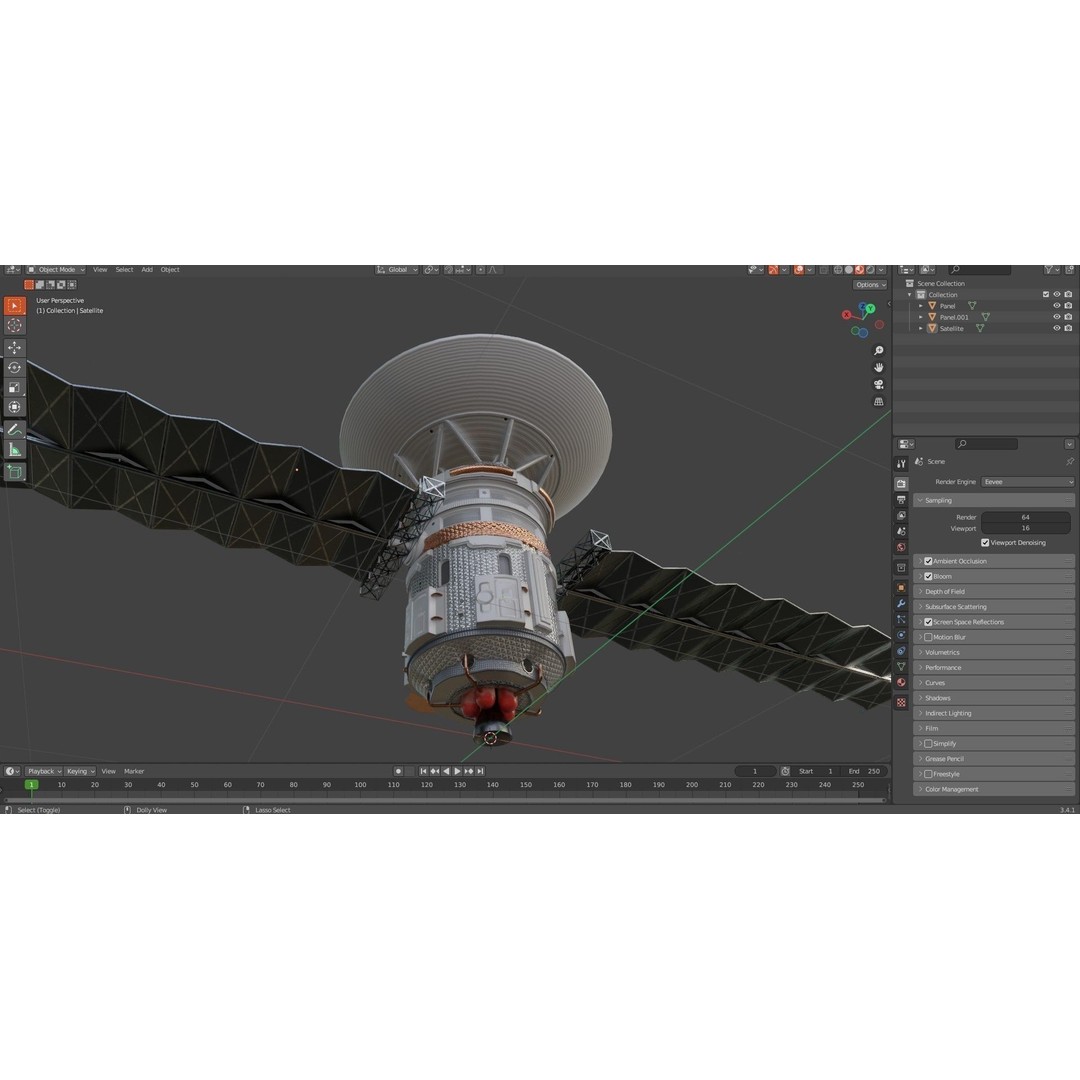 Satellite 3D Model – Low Poly PBR Asset for Games, FBX, Blender - View 23