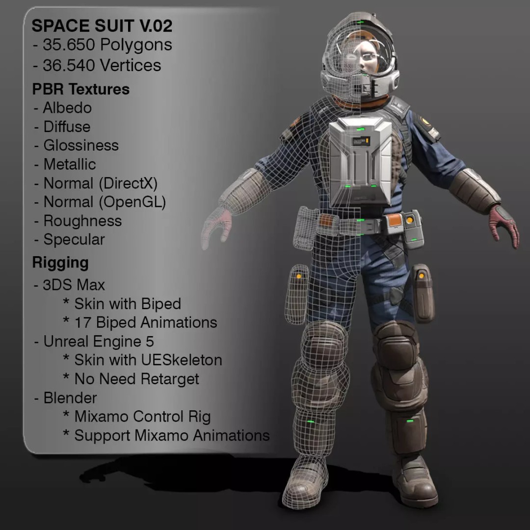 Space Marshal 3D Model – Low Poly Rigged Character, FBX, PBR - View 3