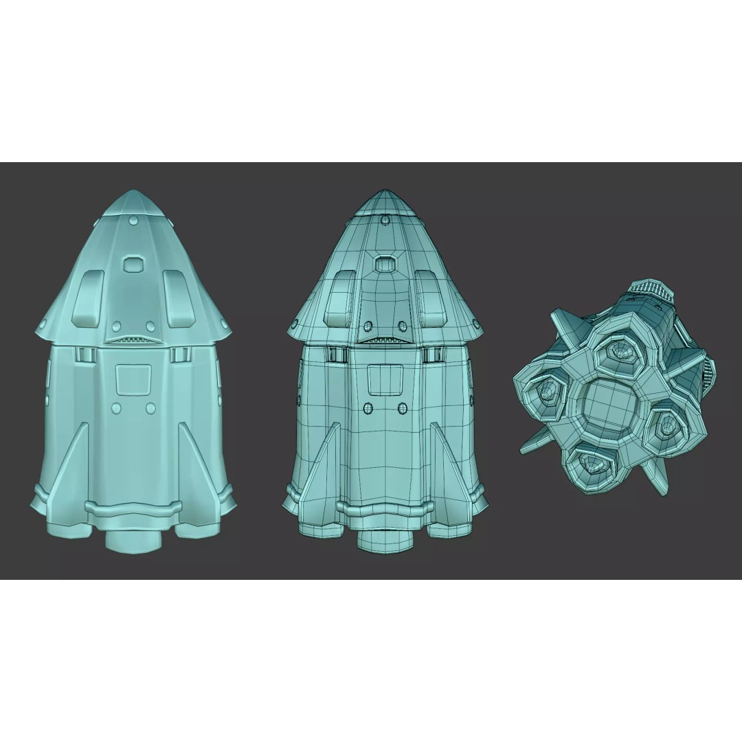 Stylized Rocket 3D Model – Low Poly Sci-Fi Game Asset, FBX & OBJ