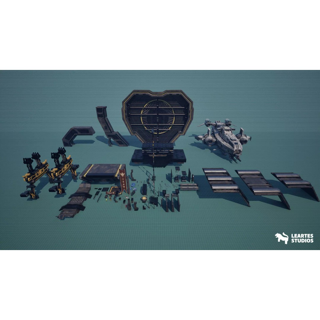 Sci-Fi Spaceship Hangar 3D Model – Low Poly Game Asset, FBX/OBJ