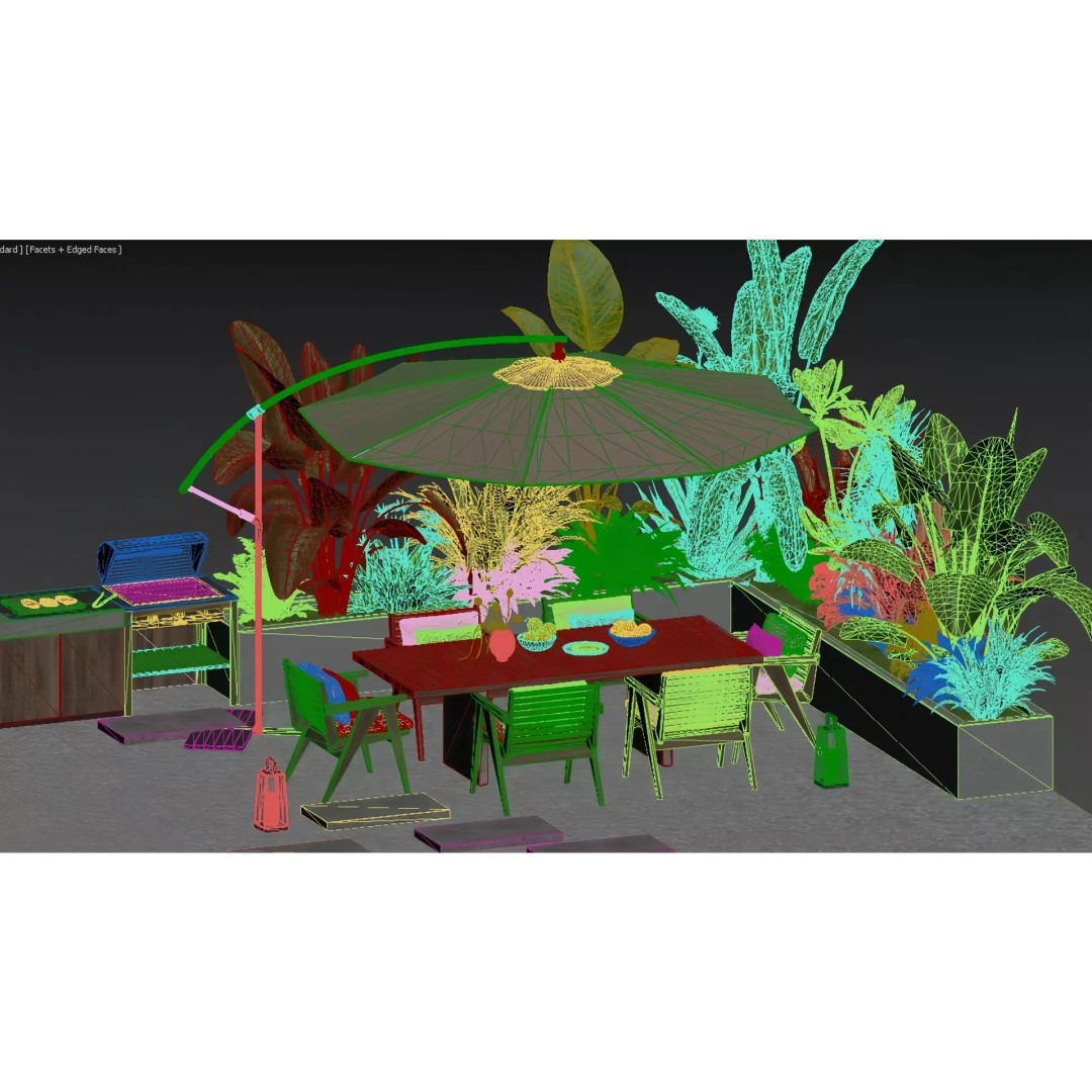 Modern Outdoor Furniture 3D Model – Light Luxury Dining Area, FBX