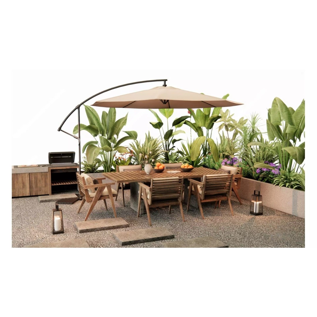 Modern Outdoor Furniture 3D Model – Light Luxury Dining Area, FBX - View 2