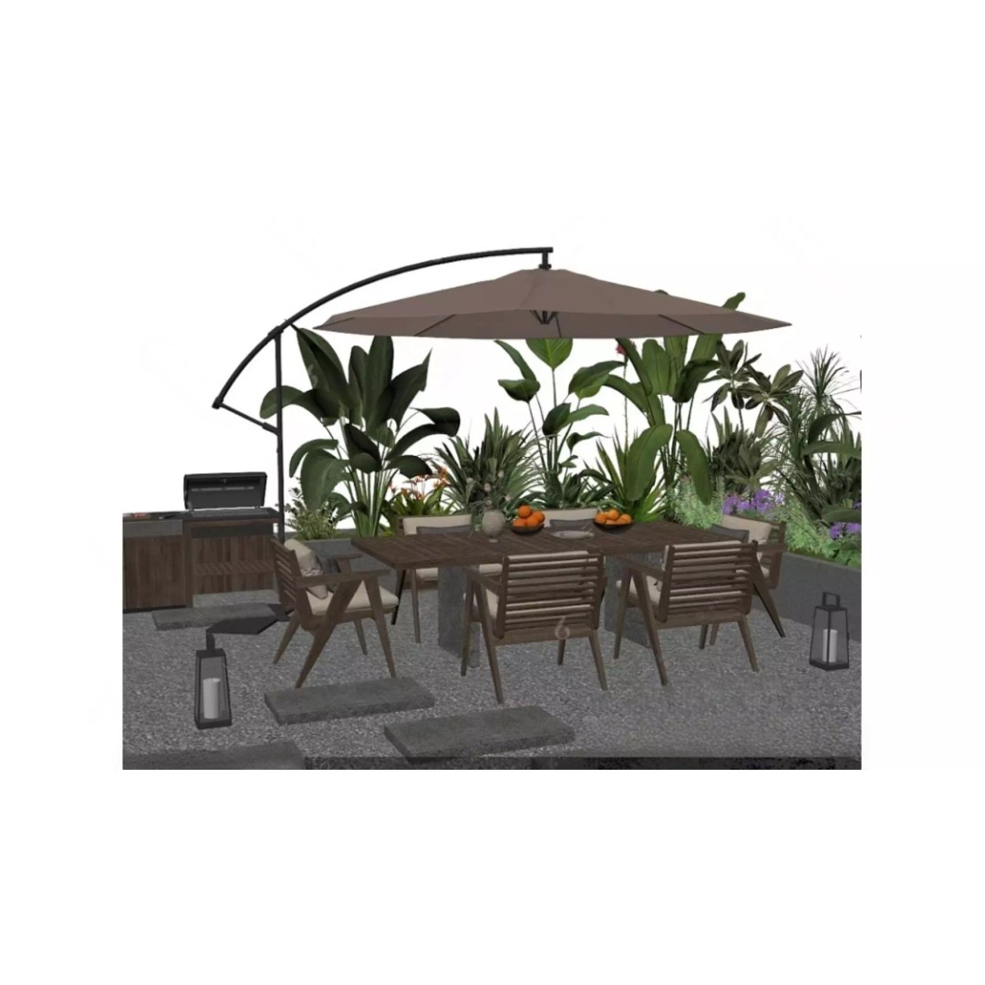 Modern Outdoor Furniture 3D Model – Light Luxury Dining Area, FBX - View 3