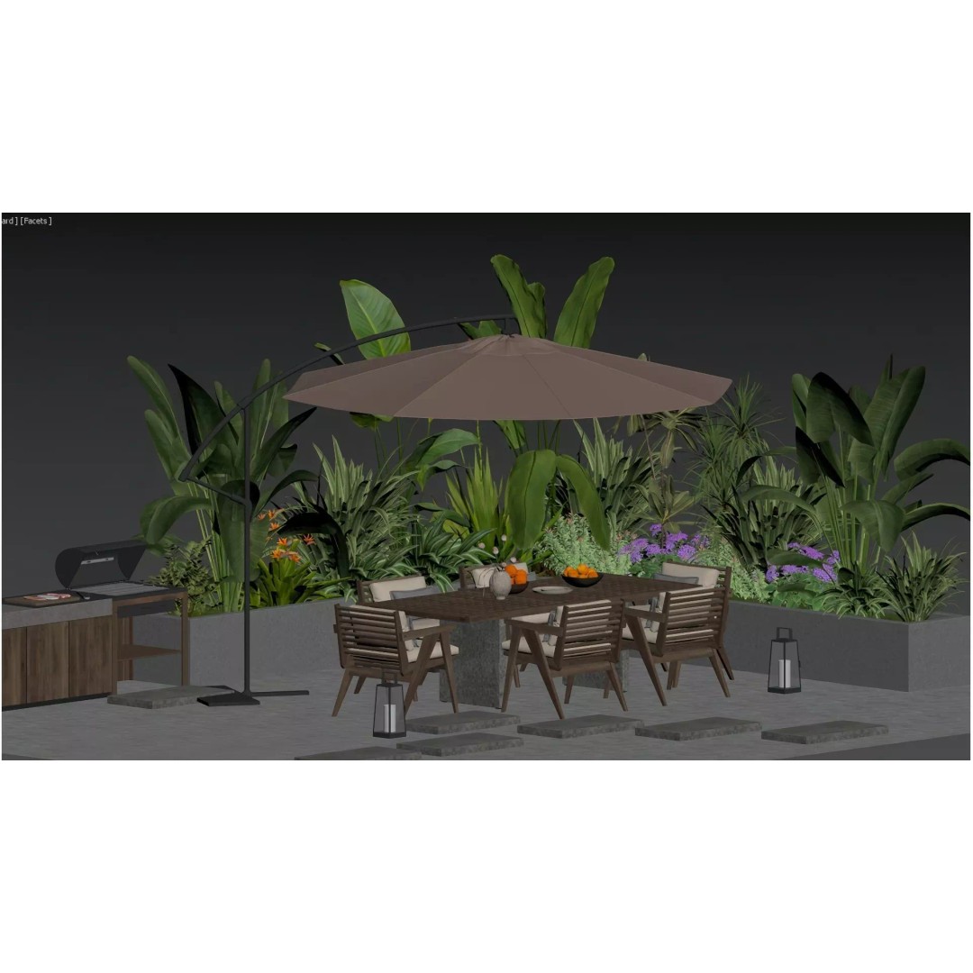 Modern Outdoor Furniture 3D Model – Light Luxury Dining Area, FBX - View 6