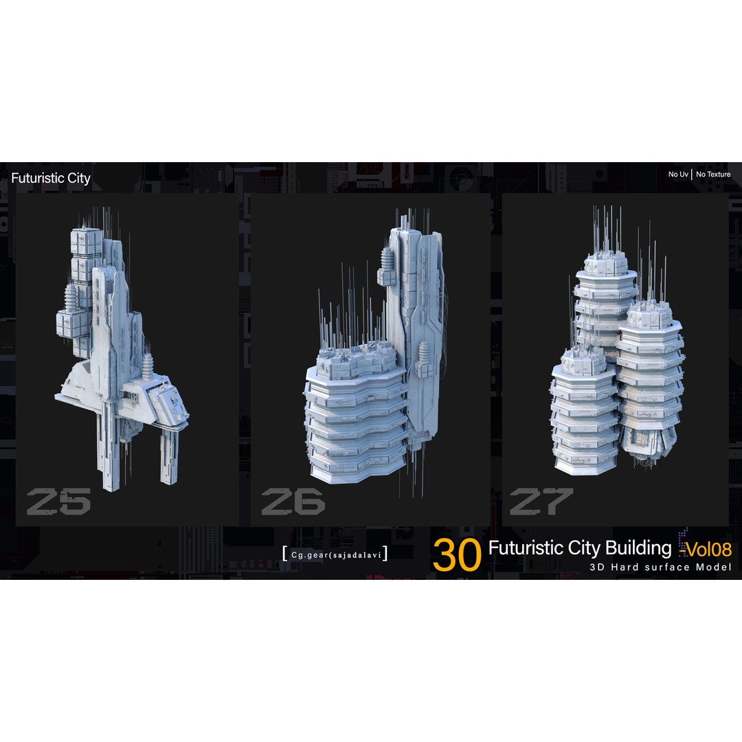 Futuristic Sci-Fi City 3D Model – Kitbash Pack, FBX Format - View 11
