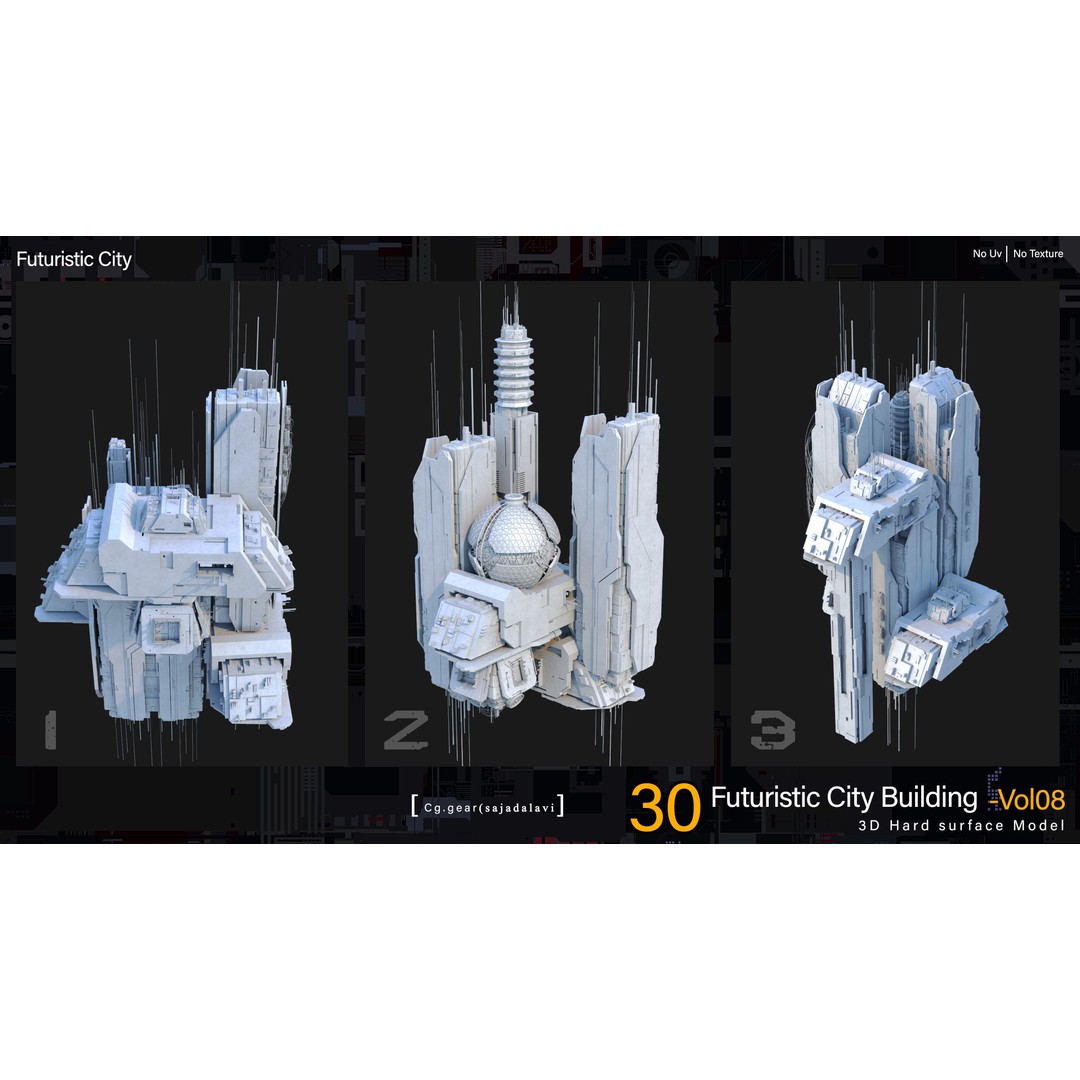 Futuristic Sci-Fi City 3D Model – Kitbash Pack, FBX Format - View 3