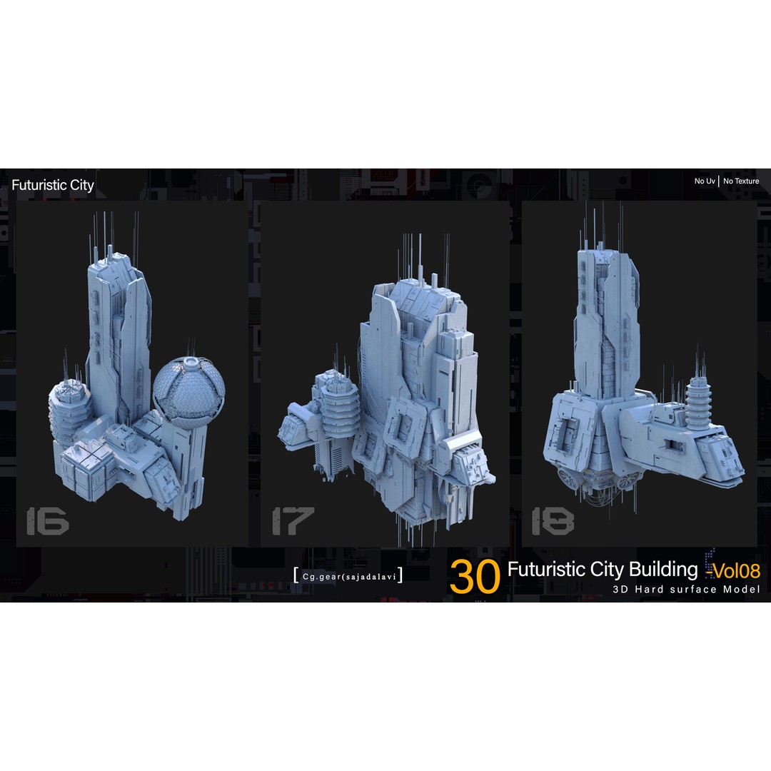 Futuristic Sci-Fi City 3D Model – Kitbash Pack, FBX Format - View 8