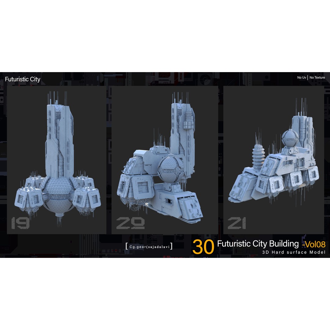 Futuristic Sci-Fi City 3D Model – Kitbash Pack, FBX Format - View 9