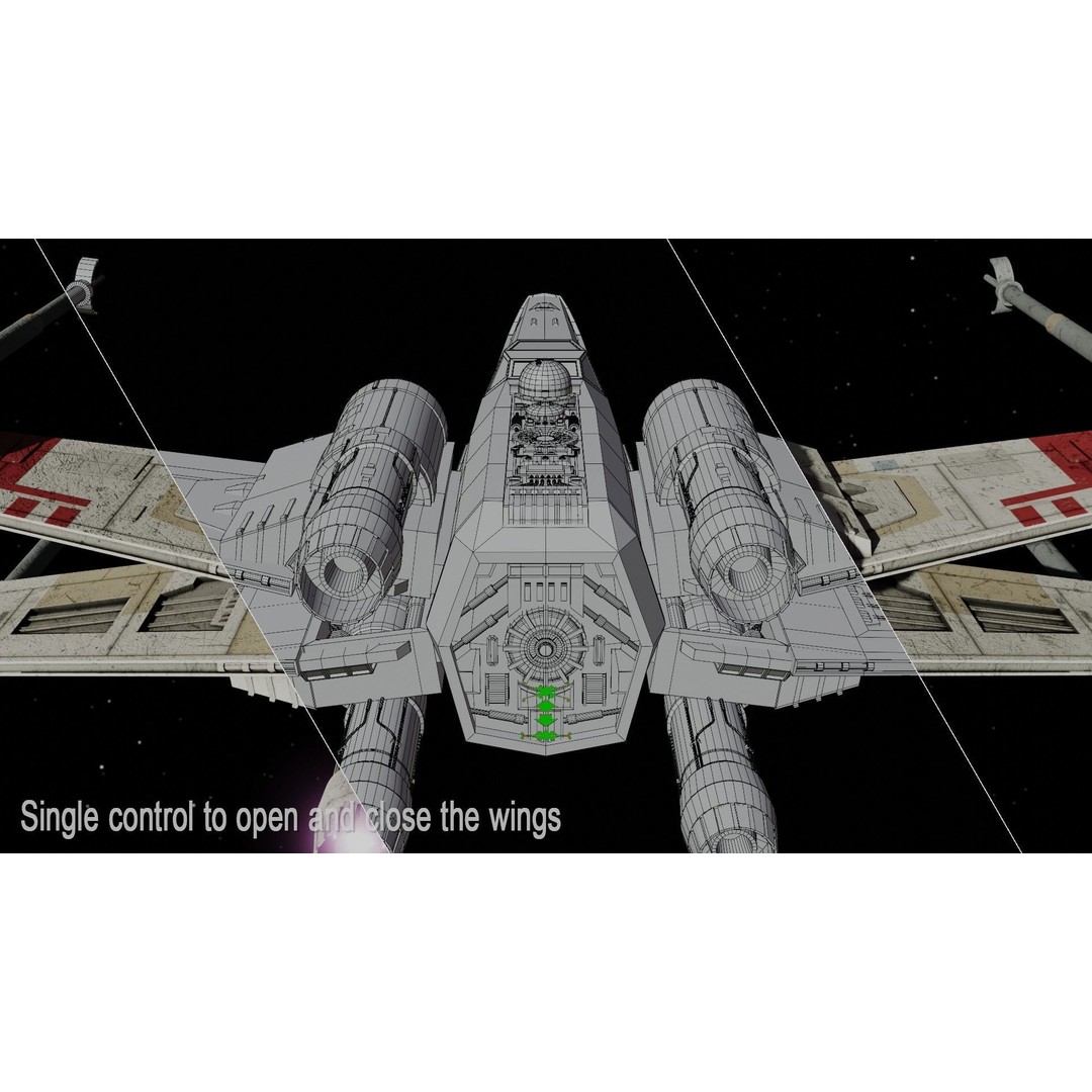 T65b X-Wing Starfighter 3D Model – Detailed Rigged PBR Asset, Blender - View 7
