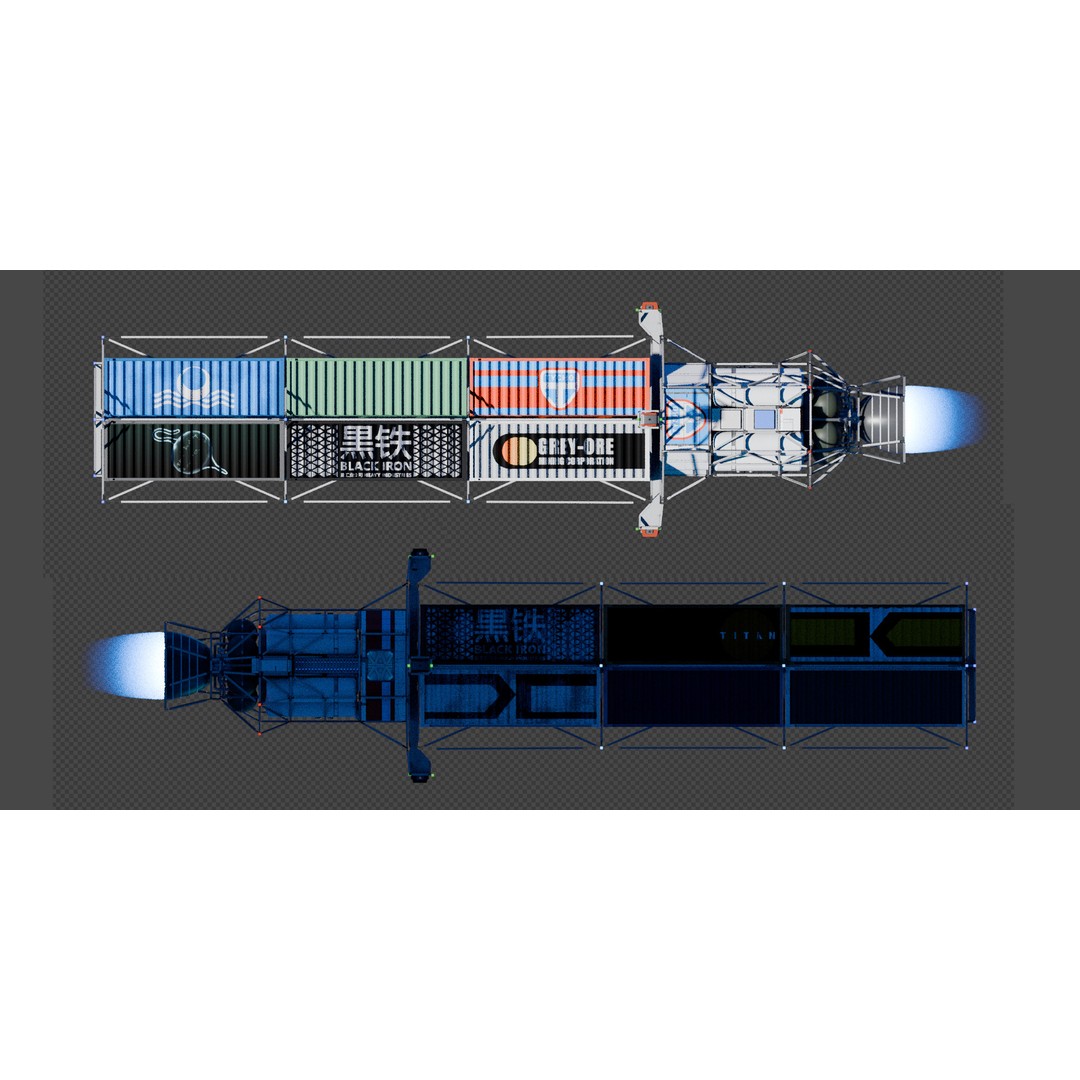 Space Freighter 3D Model – Low Poly Rigged Spaceship, Blender & FBX - View 6