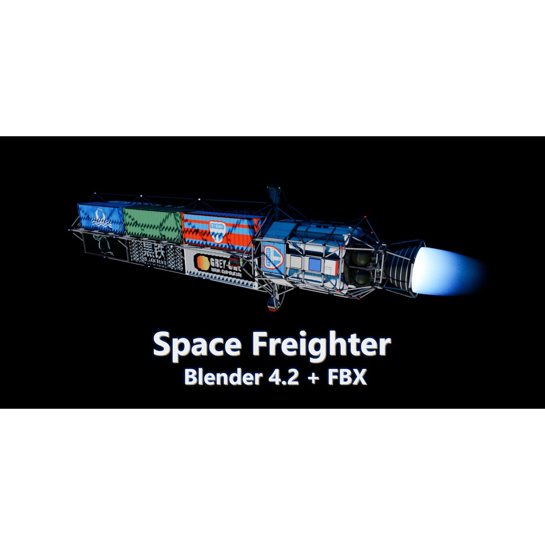 Space Freighter 3D Model – Low Poly Rigged Spaceship, Blender & FBX - View 8