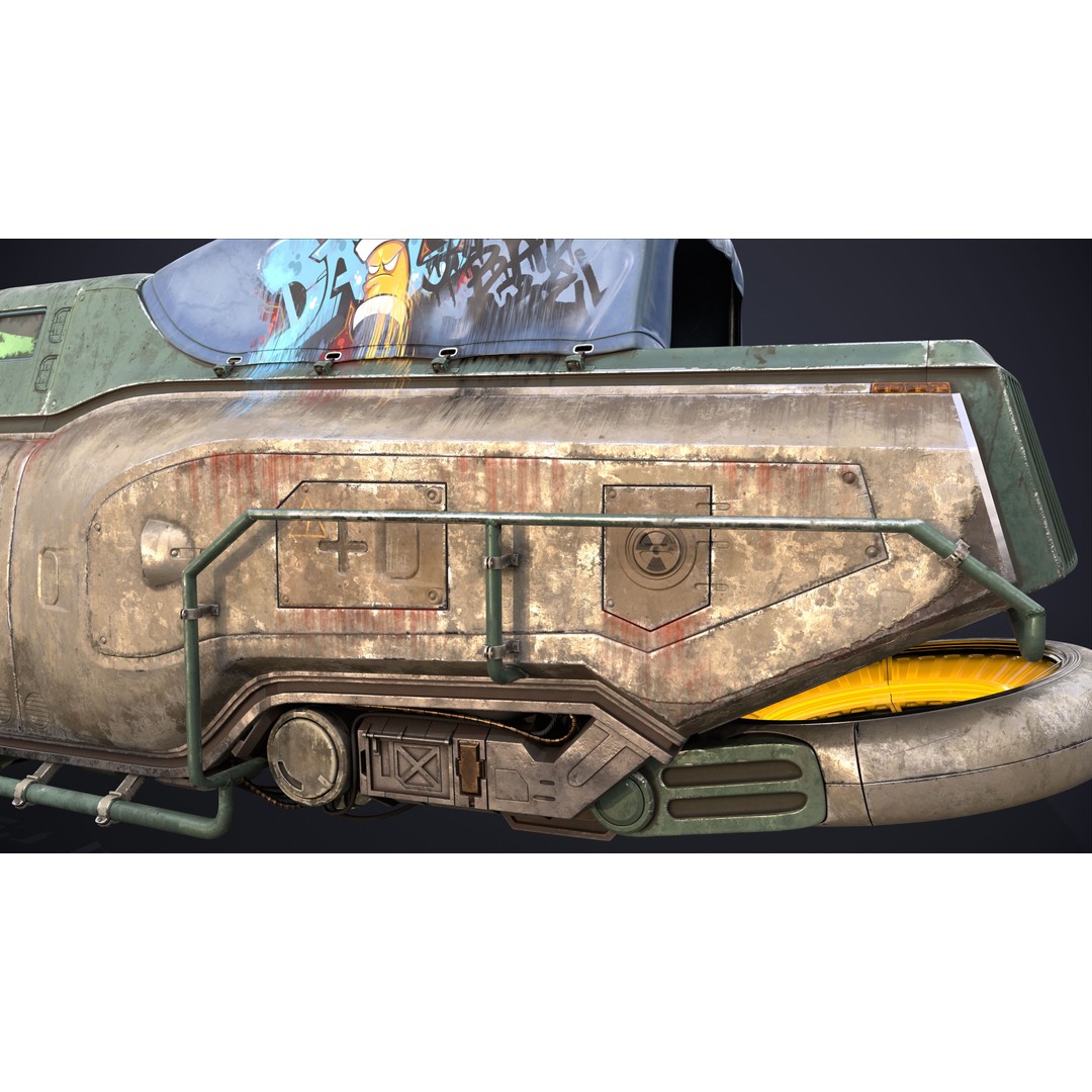 Sci-Fi Flying Hover Truck 3D Model – Post-Apocalyptic Vehicle, FBX, OBJ - View 11