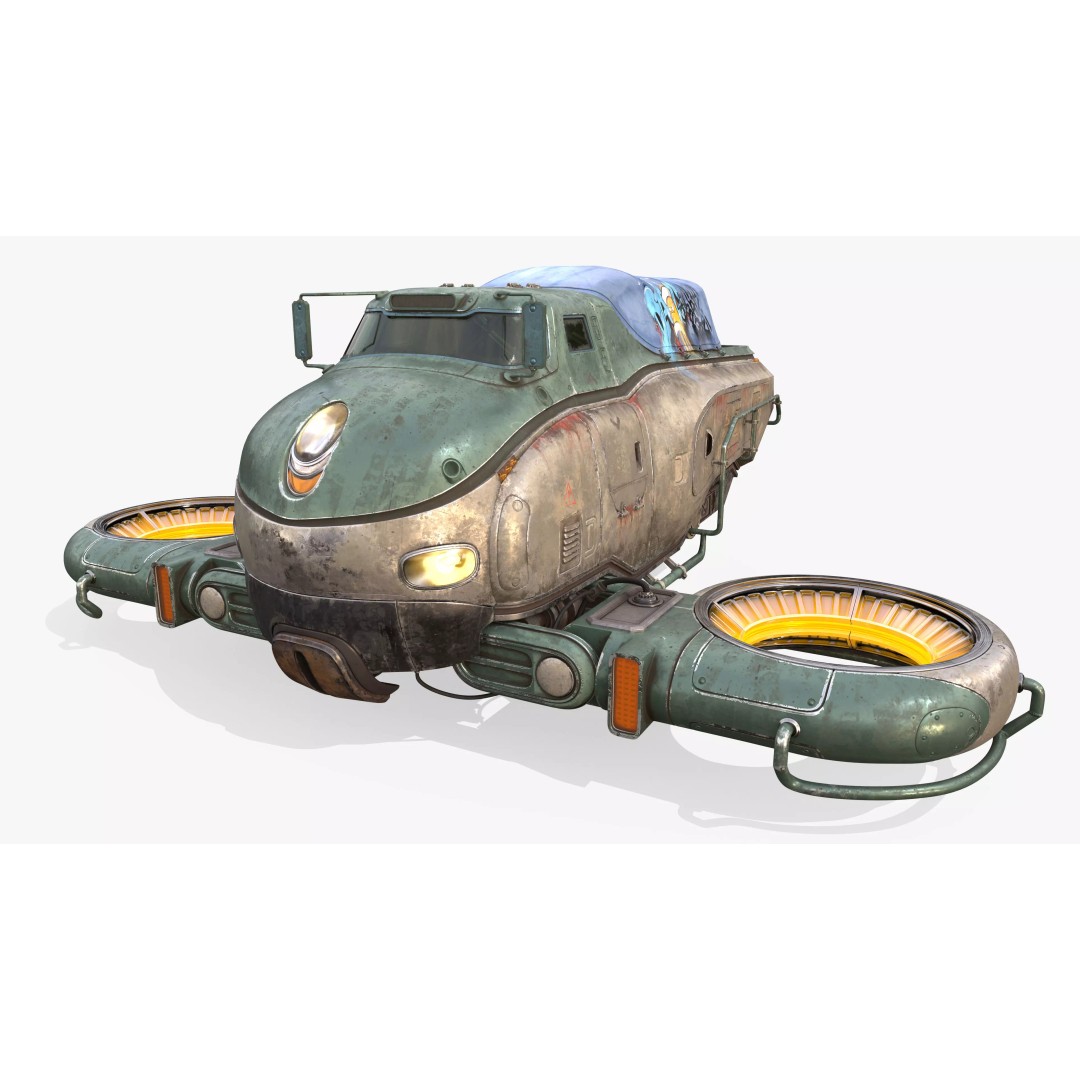 Sci-Fi Flying Hover Truck 3D Model – Post-Apocalyptic Vehicle, FBX, OBJ - View 2