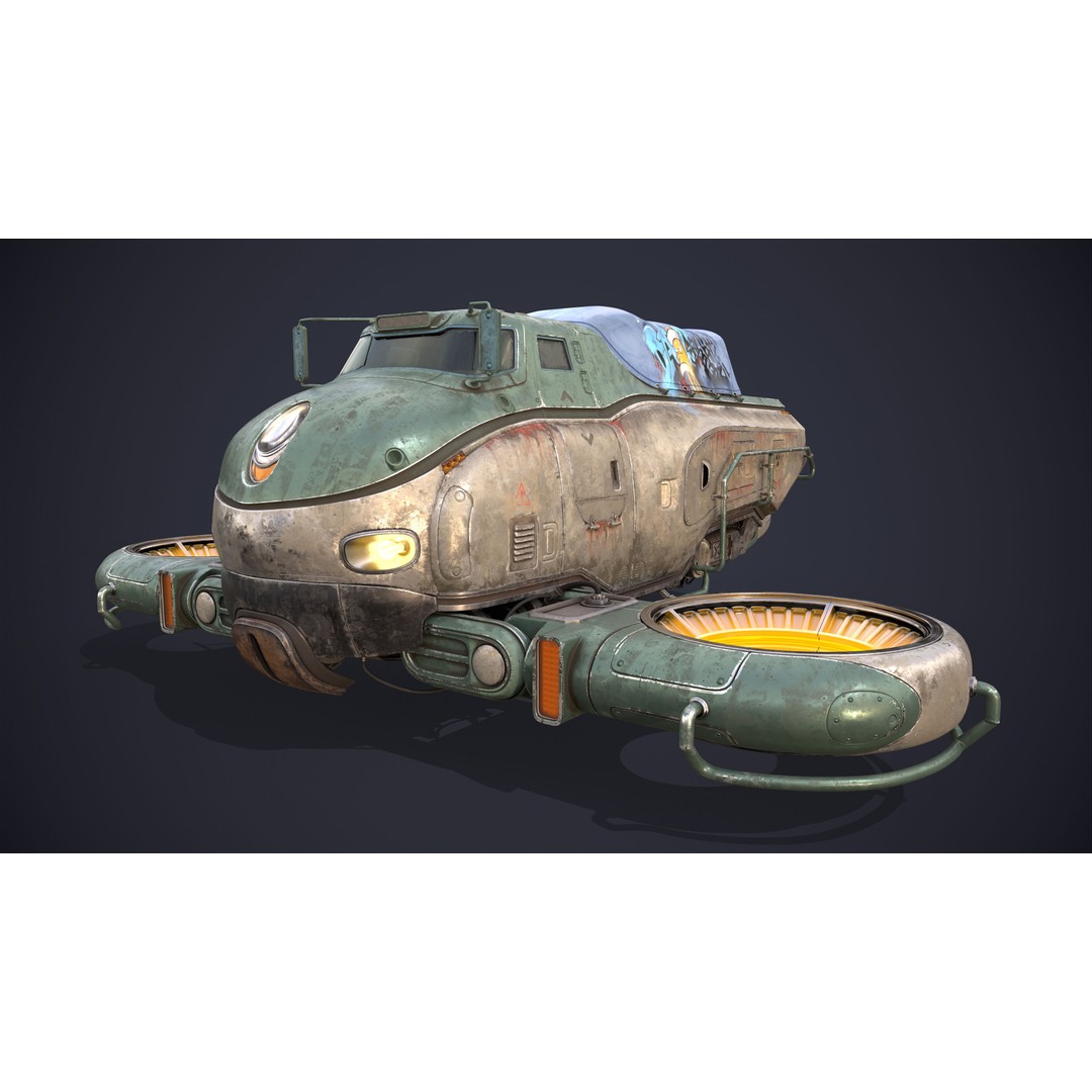 Sci-Fi Flying Hover Truck 3D Model – Post-Apocalyptic Vehicle, FBX, OBJ - View 3
