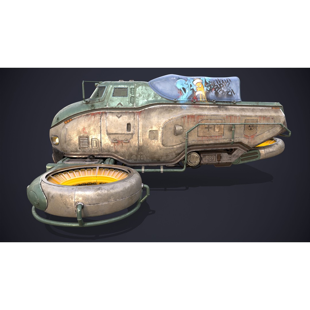 Sci-Fi Flying Hover Truck 3D Model – Post-Apocalyptic Vehicle, FBX, OBJ - View 4