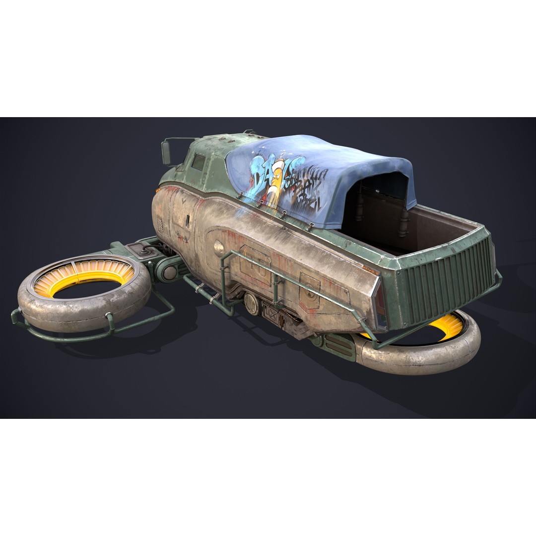 Sci-Fi Flying Hover Truck 3D Model – Post-Apocalyptic Vehicle, FBX, OBJ - View 5